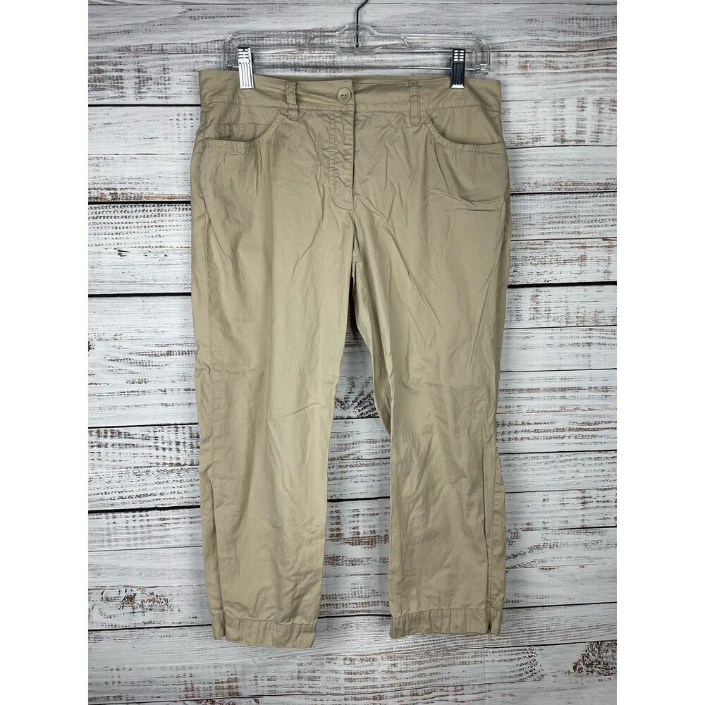 Eileen Fisher Cotton Ankle Pants Small Tan Minimalist Neutral Spring Lightweight